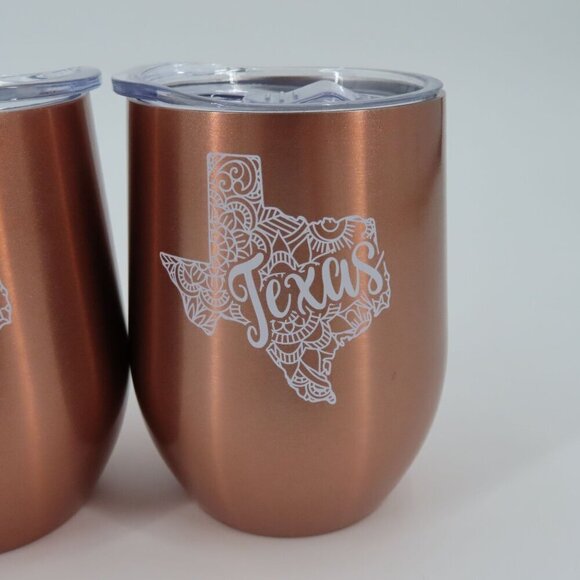 Onebttl Pair of 2 Texas Rose Gold Stainless Stemless Wine Glass Tumblers NEW - Picture 4 of 9